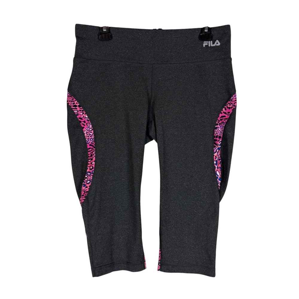FILA Leggings Womens Medium Gray Capri Animal Print Running Drawstring Athletic